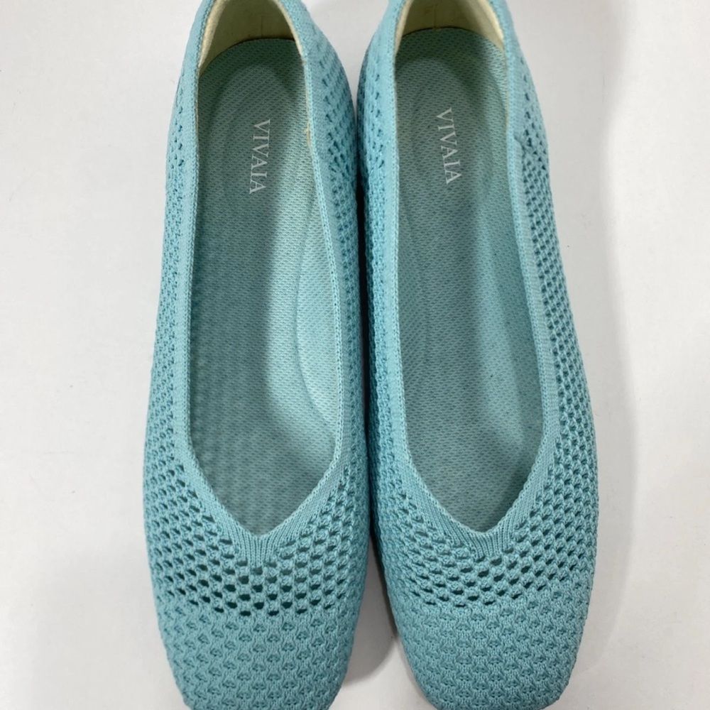 Elegant Aqua Blue Knit Loafers - Picture 2 of 7
